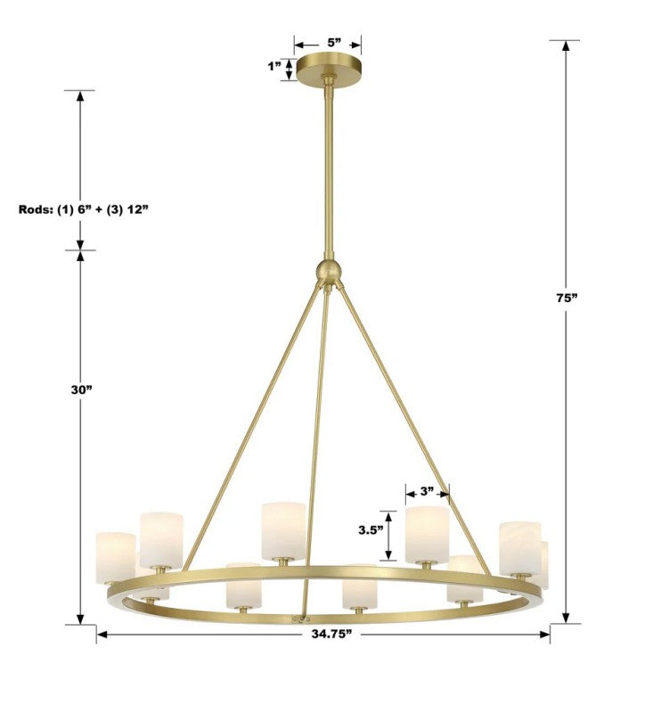Agron 10-Light Alabaster Chandelier with Brass & Black Finish