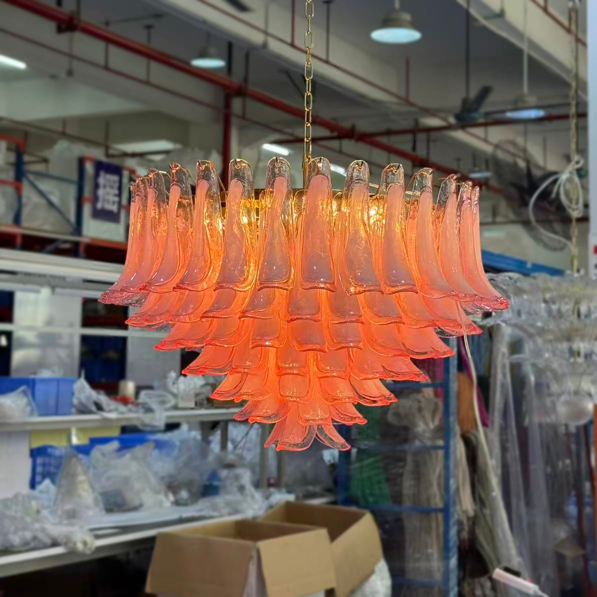 Gold & Pink Barcelona Murano Chandelier with 16 E14 Bulbs