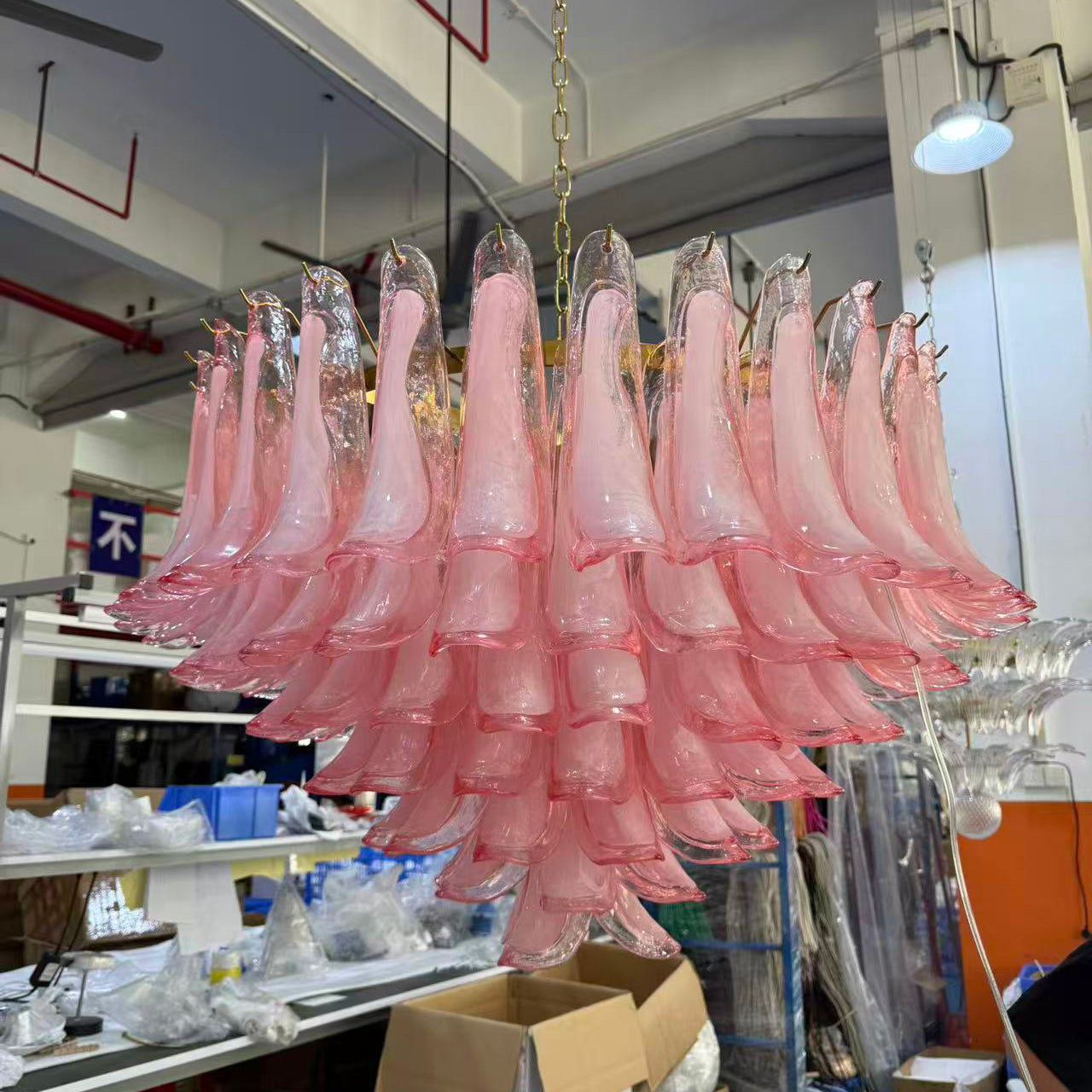 Gold & Pink Barcelona Murano Chandelier with 16 E14 Bulbs