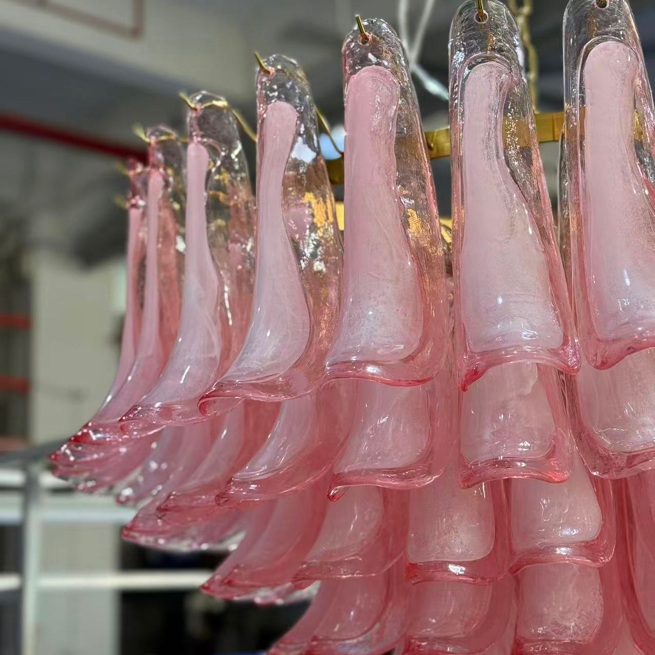 Gold & Pink Barcelona Murano Chandelier with 16 E14 Bulbs