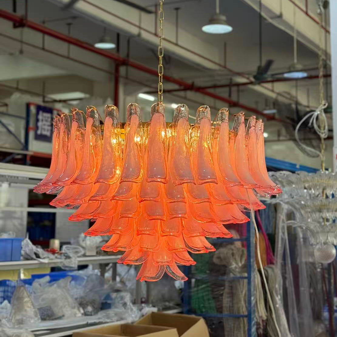 Gold & Pink Barcelona Murano Chandelier with 16 E14 Bulbs