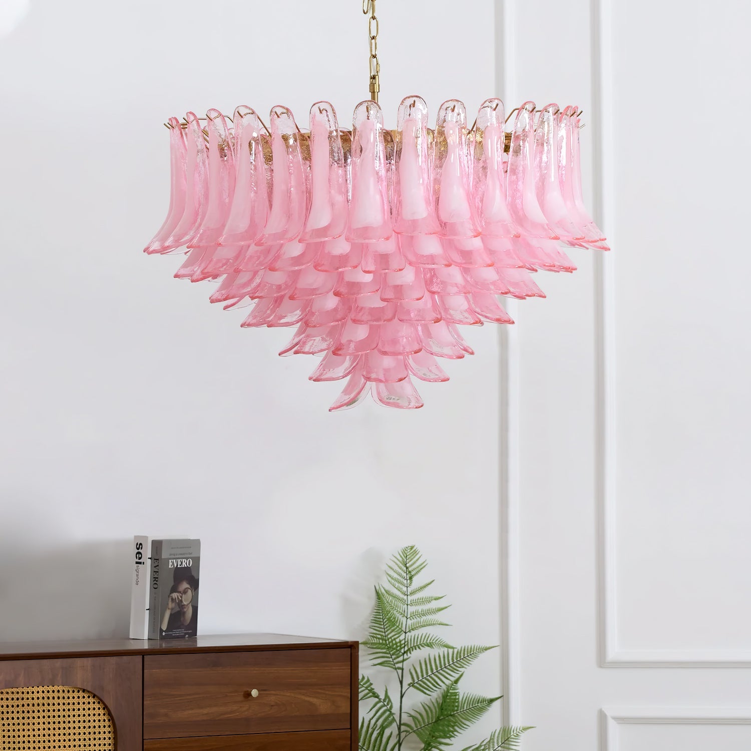 Gold & Pink Barcelona Murano Chandelier with 16 E14 Bulbs