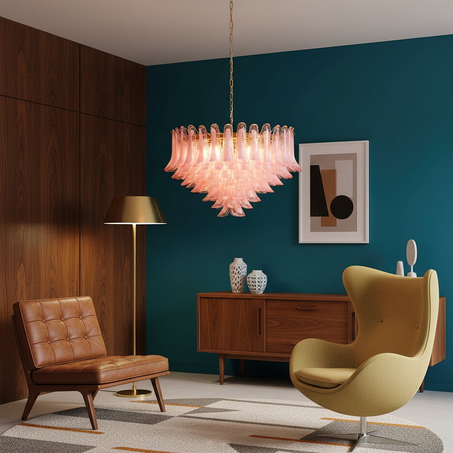 Gold & Pink Barcelona Murano Chandelier with 16 E14 Bulbs