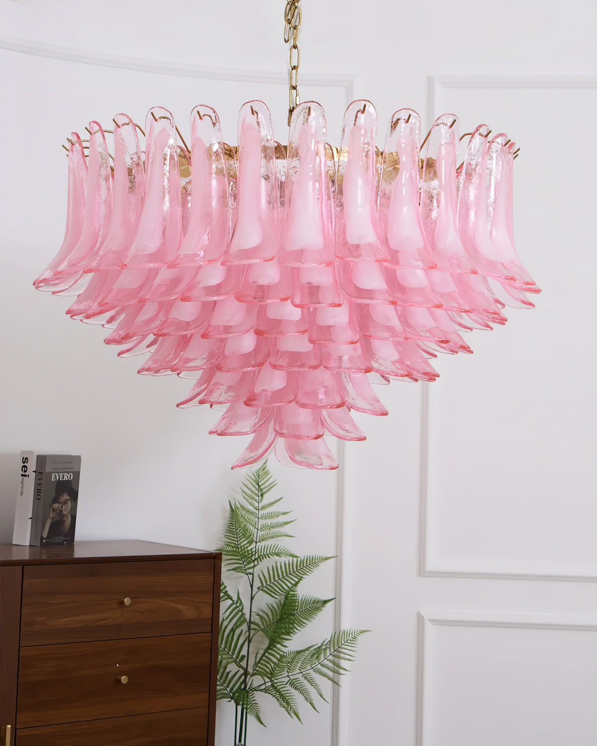 Gold & Pink Barcelona Murano Chandelier with 16 E14 Bulbs