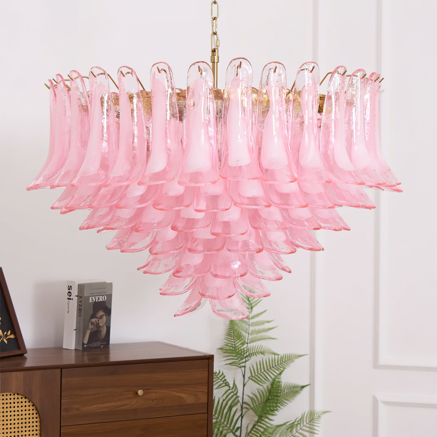 Gold & Pink Barcelona Murano Chandelier with 16 E14 Bulbs