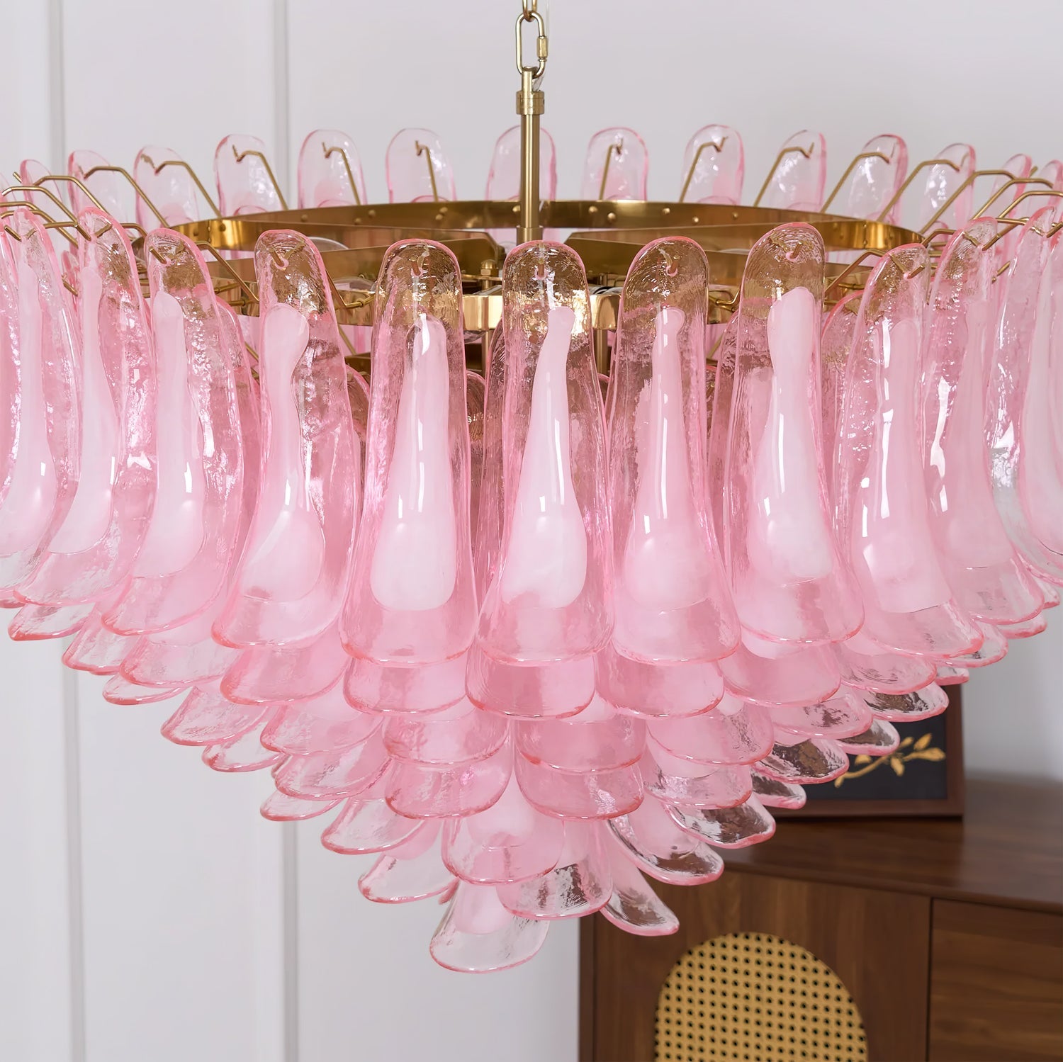 Gold & Pink Barcelona Murano Chandelier with 16 E14 Bulbs