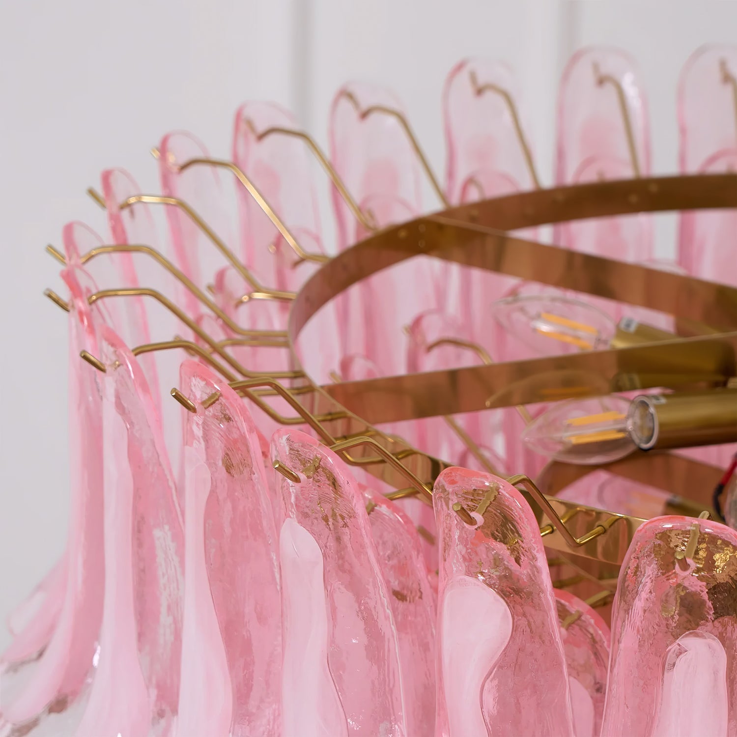 Gold & Pink Barcelona Murano Chandelier with 16 E14 Bulbs