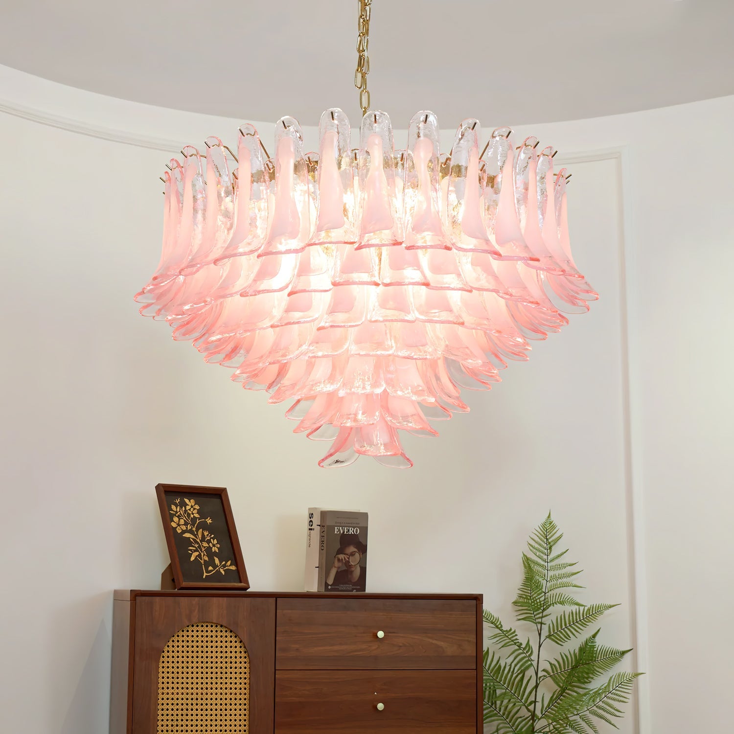 Gold & Pink Barcelona Murano Chandelier with 16 E14 Bulbs