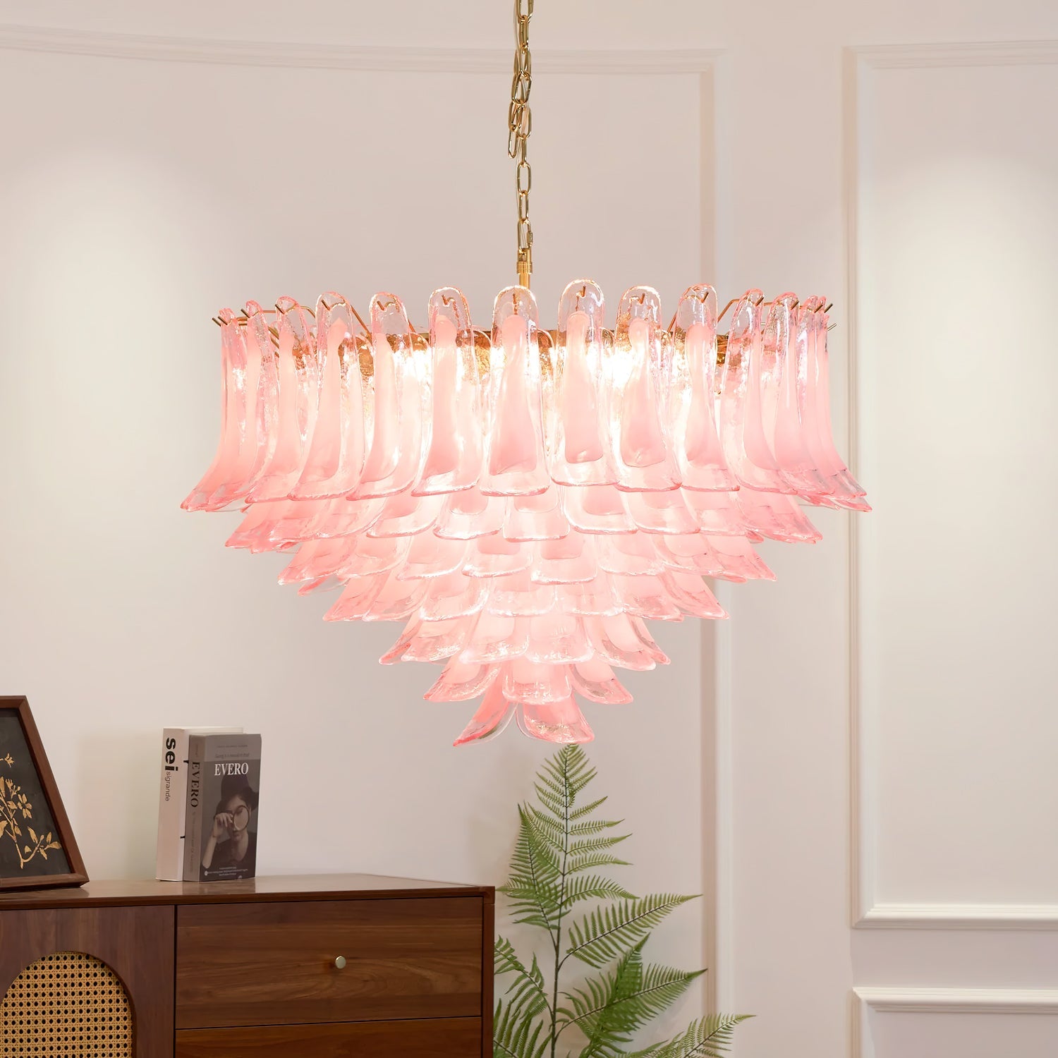 Gold & Pink Barcelona Murano Chandelier with 16 E14 Bulbs