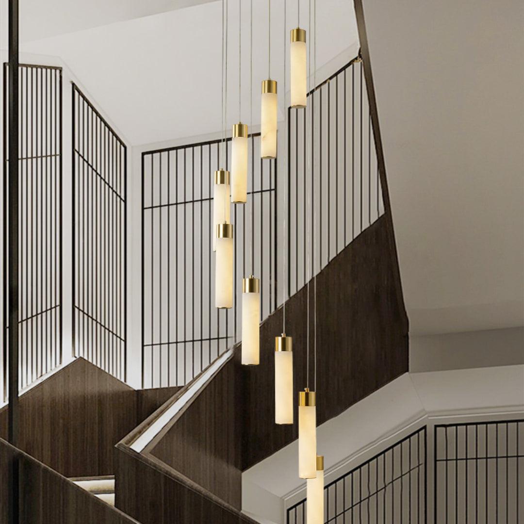 Celestial Alabaster Cascade Gold Chandelier with Integrated LED