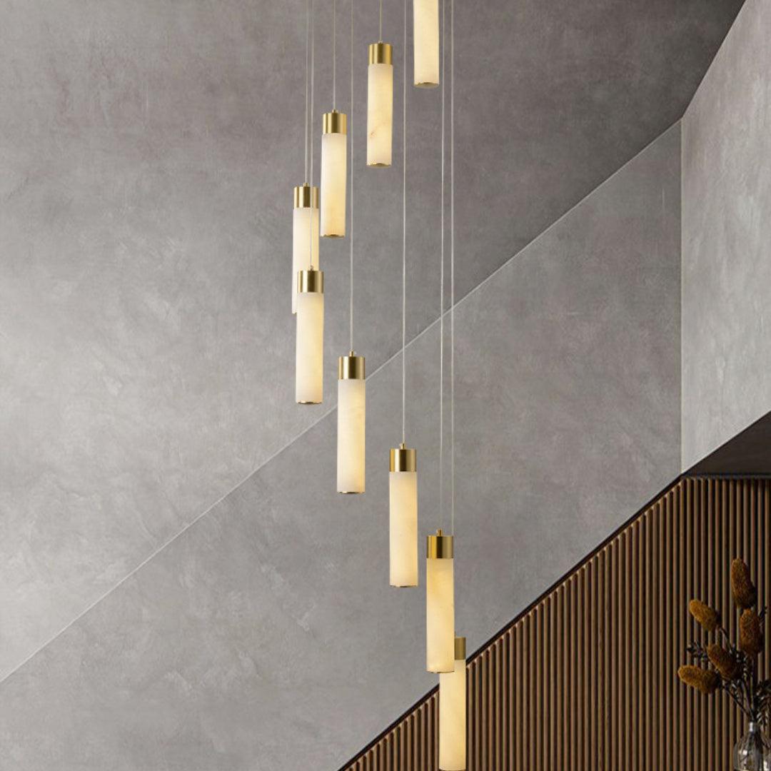 Celestial Alabaster Cascade Gold Chandelier with Integrated LED