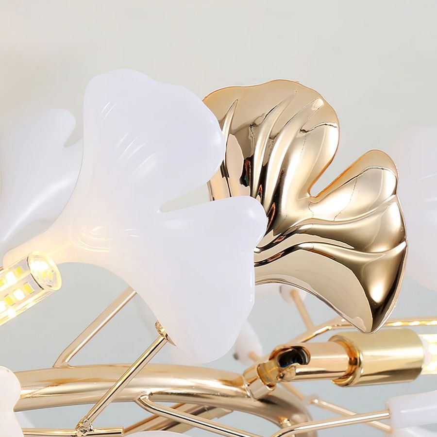 Ceramic Ginkgo Leaf Flushmount Ceiling Lamp Gold White Finish