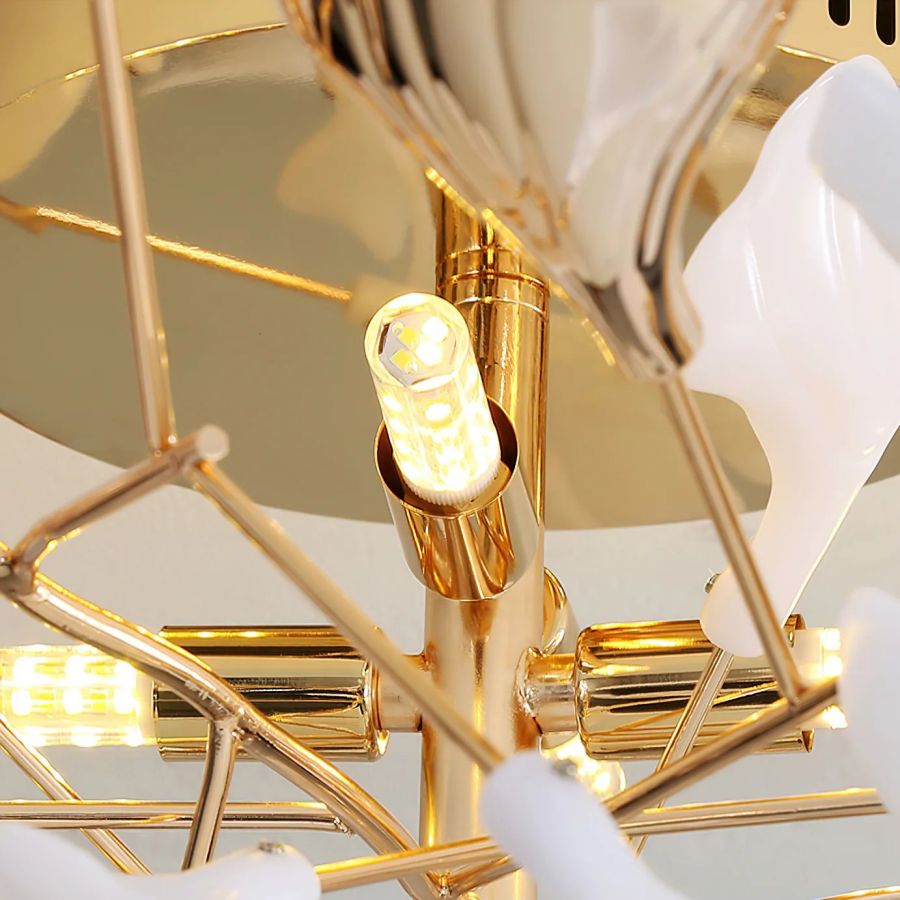 Ceramic Ginkgo Leaf Flushmount Ceiling Lamp Gold White Finish