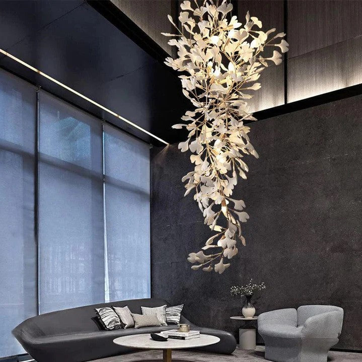 Extra Large Ceramics Ginkgo Leaves Twig Chandelier for High Ceiling Living Room/Hotel Hall