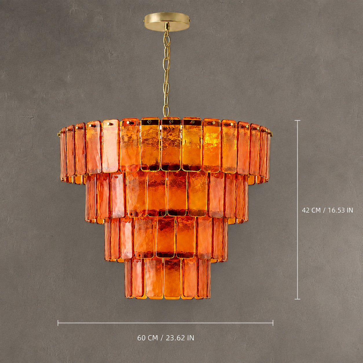 Chandelier Tiered Amber Glass