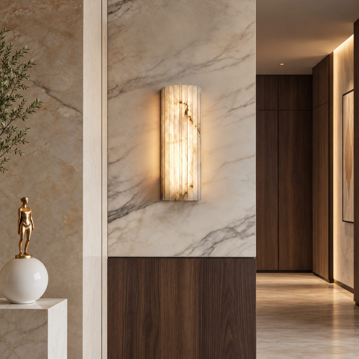Ribelle Living Room Wall Sconce Fluted Alabaster Minimalist