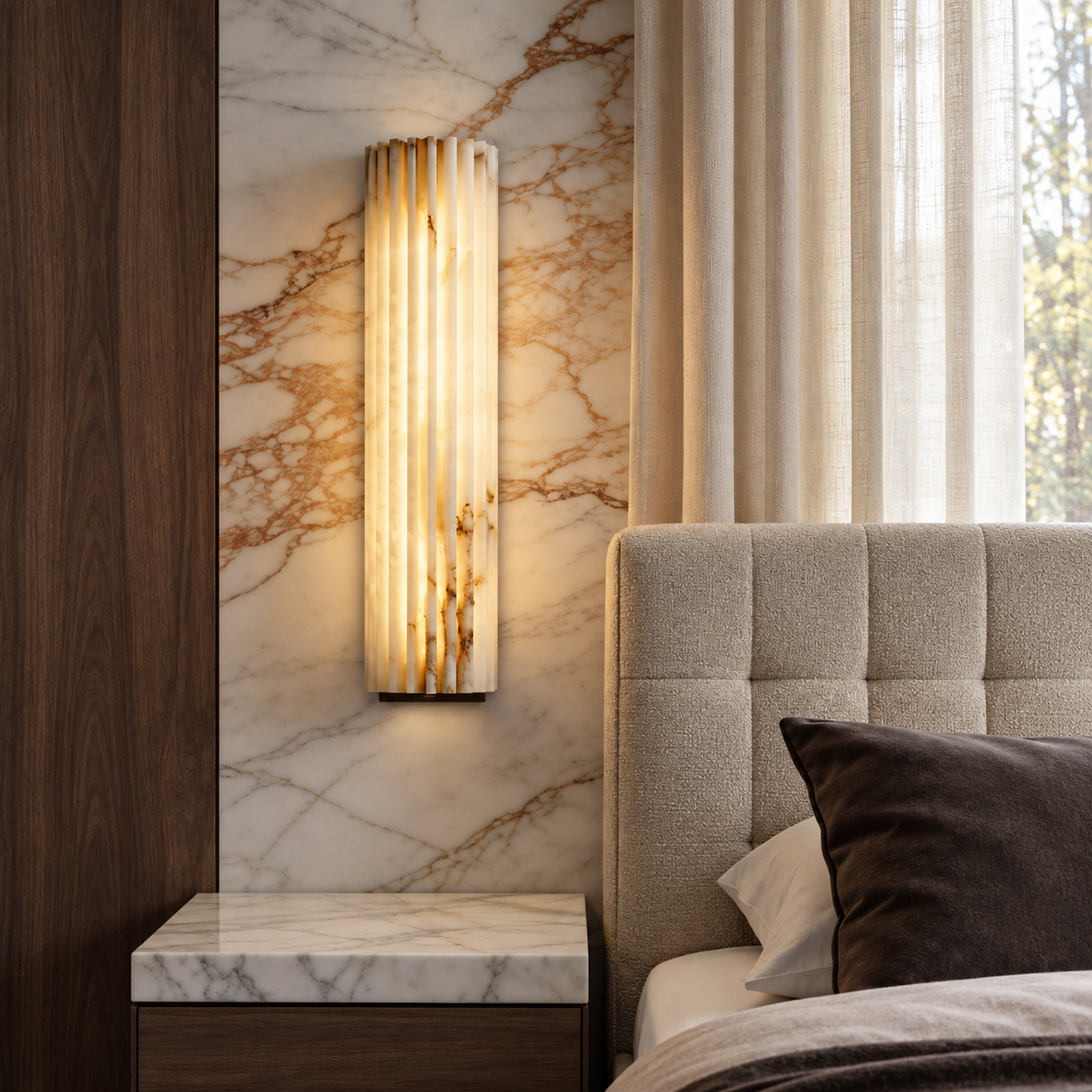 Ribelle Living Room Wall Sconce Fluted Alabaster Minimalist