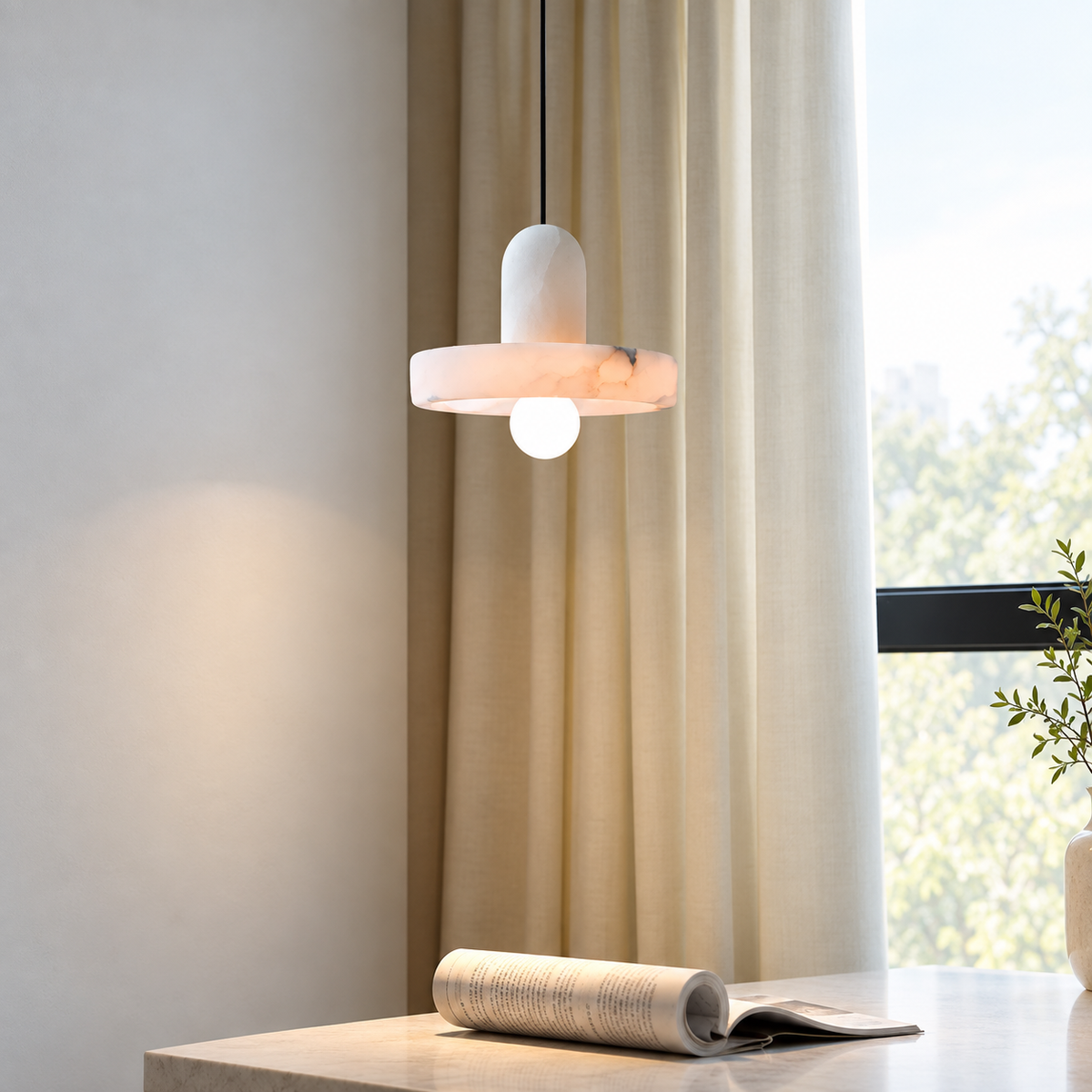 Discora Bedroom Pendant Light Alabaster Disc Minimalist