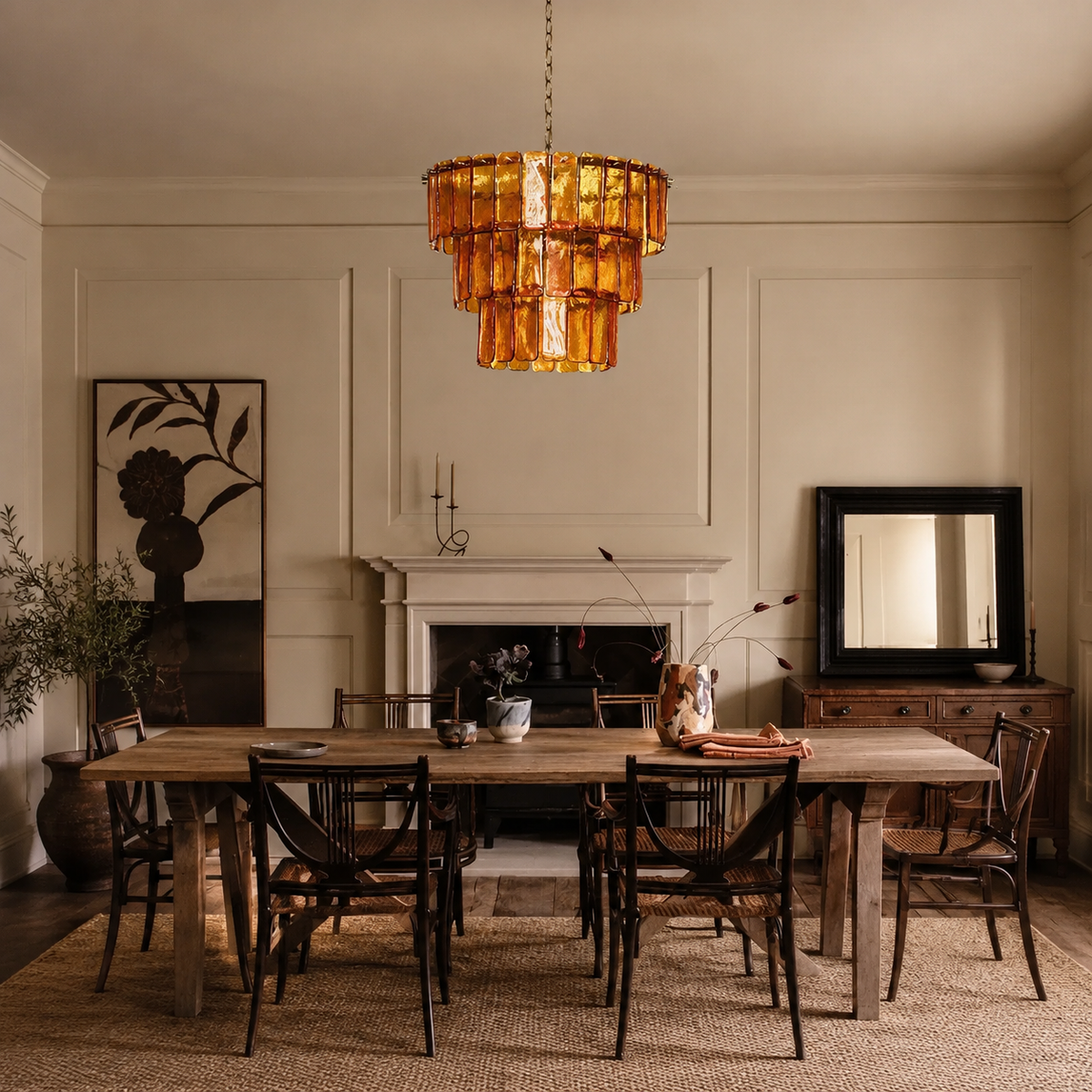 Chandelier Tiered Amber Glass