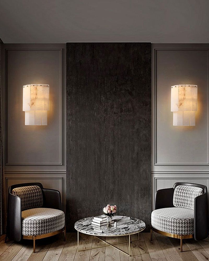 Modern White Alabaster Shade Multi-Layer Rectangle Chandelier
