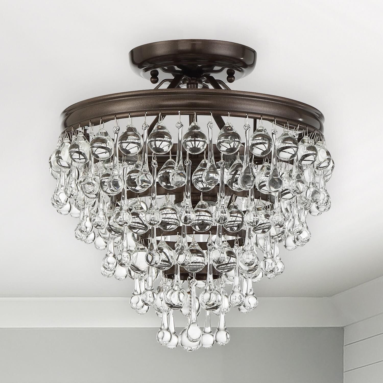 Calypso 13-Inch 3-Light Semi-Flush Mount - Elegant Crystal Lighting