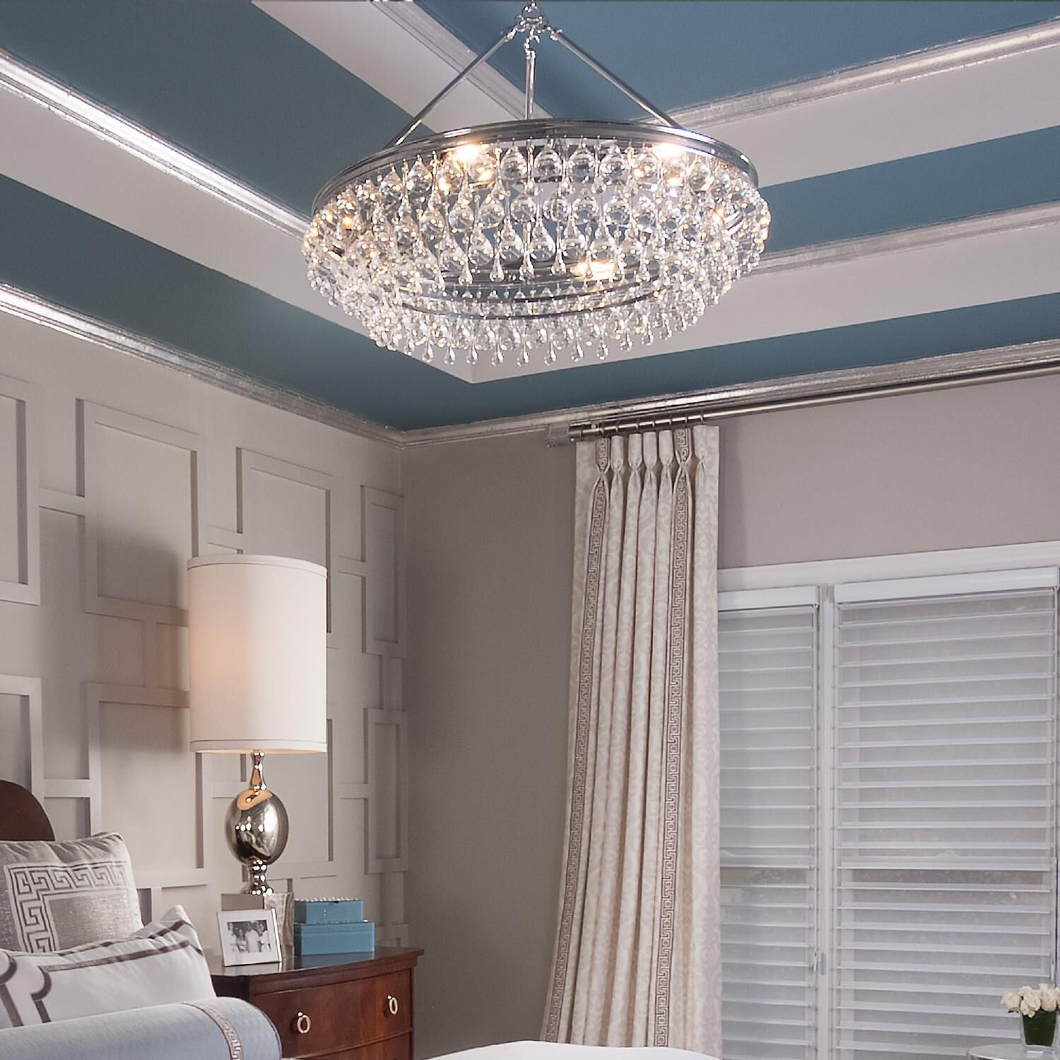 Calypso 30 Inch 6 Light Chrome Chandelier with Glass Crystals