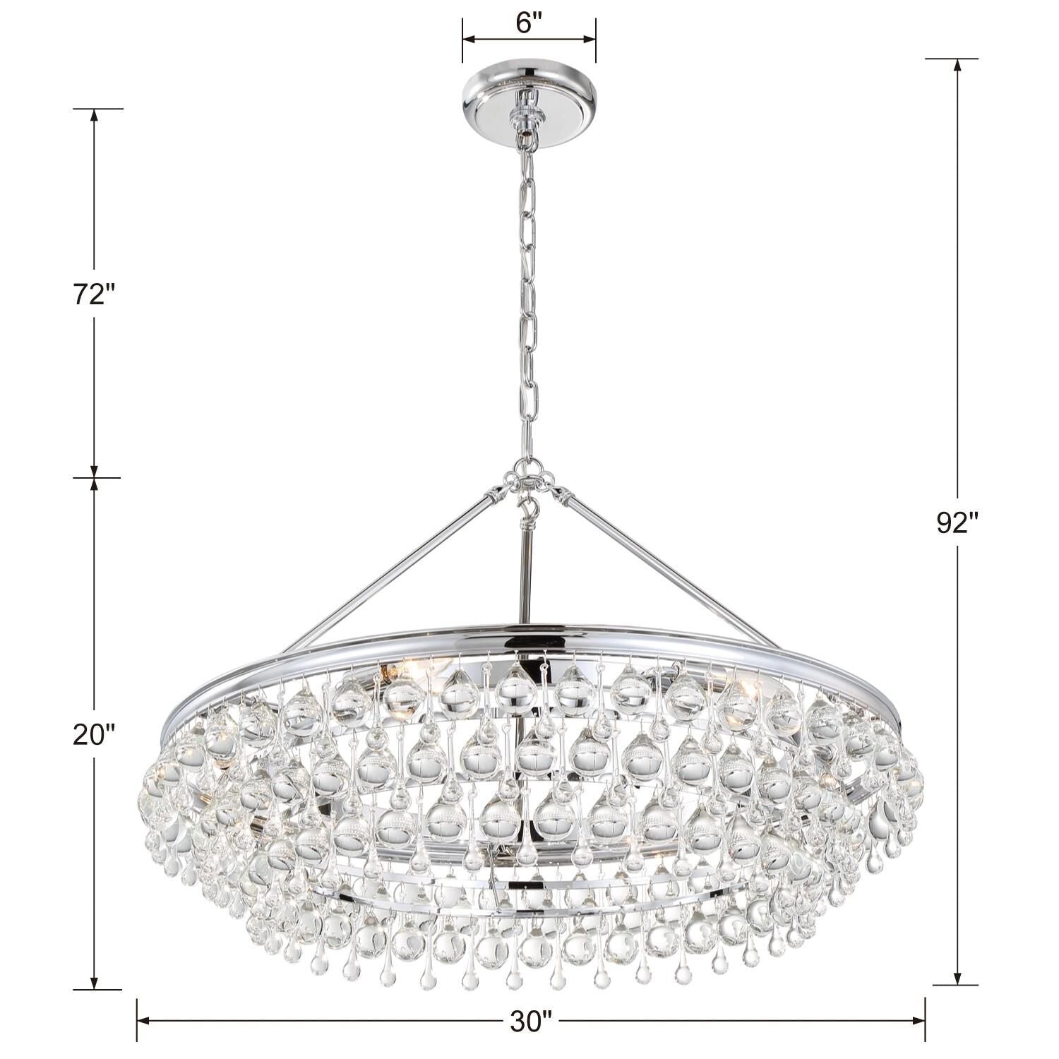 Calypso 30 Inch 6 Light Chrome Chandelier with Glass Crystals