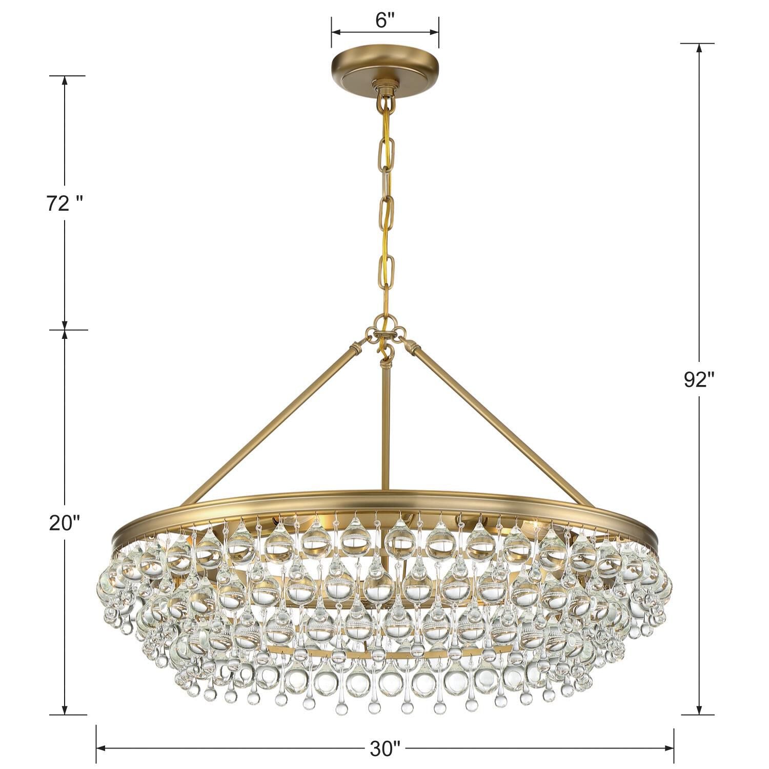 Calypso 30 Inch 6 Light Chrome Chandelier with Glass Crystals
