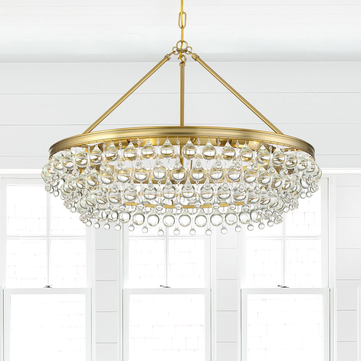 Calypso 30 Inch 6 Light Chrome Chandelier with Glass Crystals
