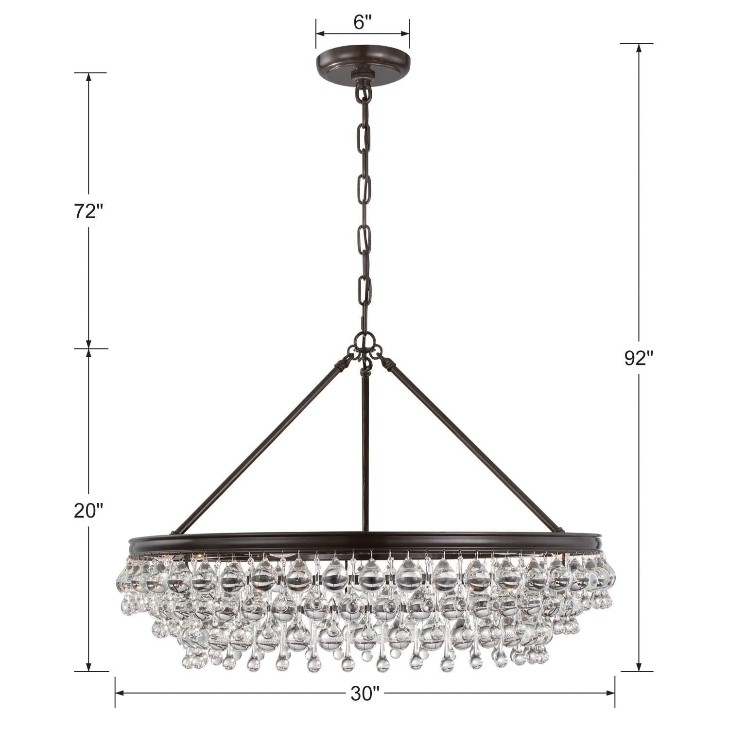 Calypso 30 Inch 6 Light Chrome Chandelier with Glass Crystals