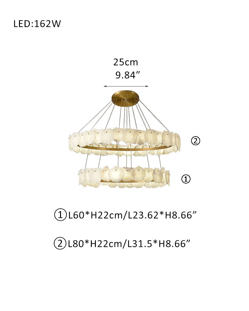 3-Tier Stairwell Alabaster Disk Chandelier with Long Cord