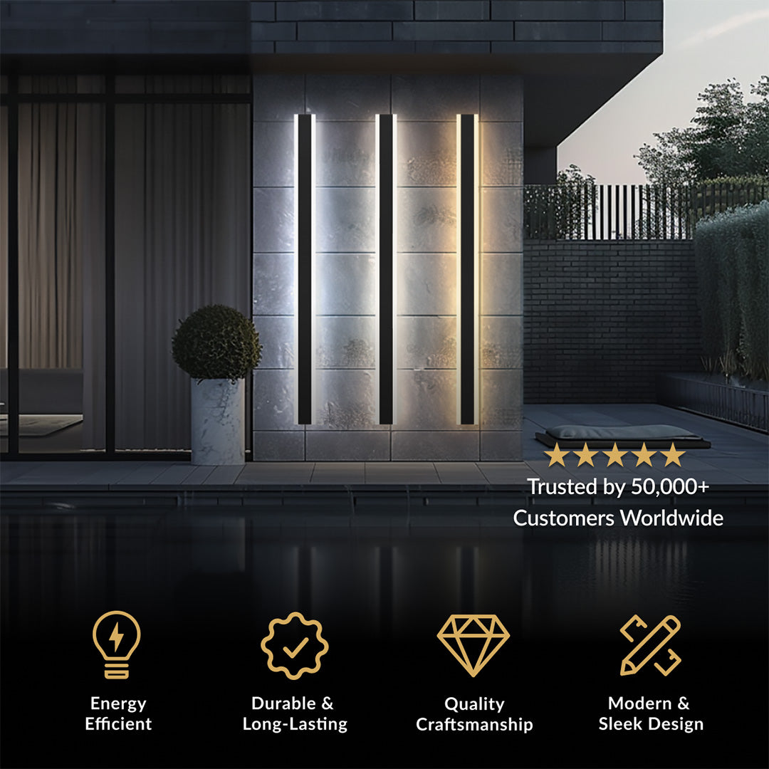 Haylen 59-Inch Modern Black Outdoor LED Wall Light, 3-Color Remote Dimming