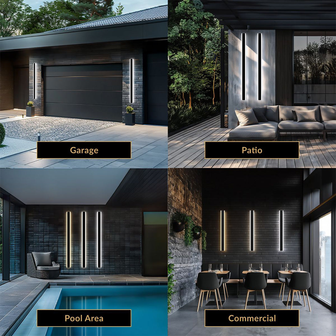 Haylen 59-Inch Modern Black Outdoor LED Wall Light, 3-Color Remote Dimming