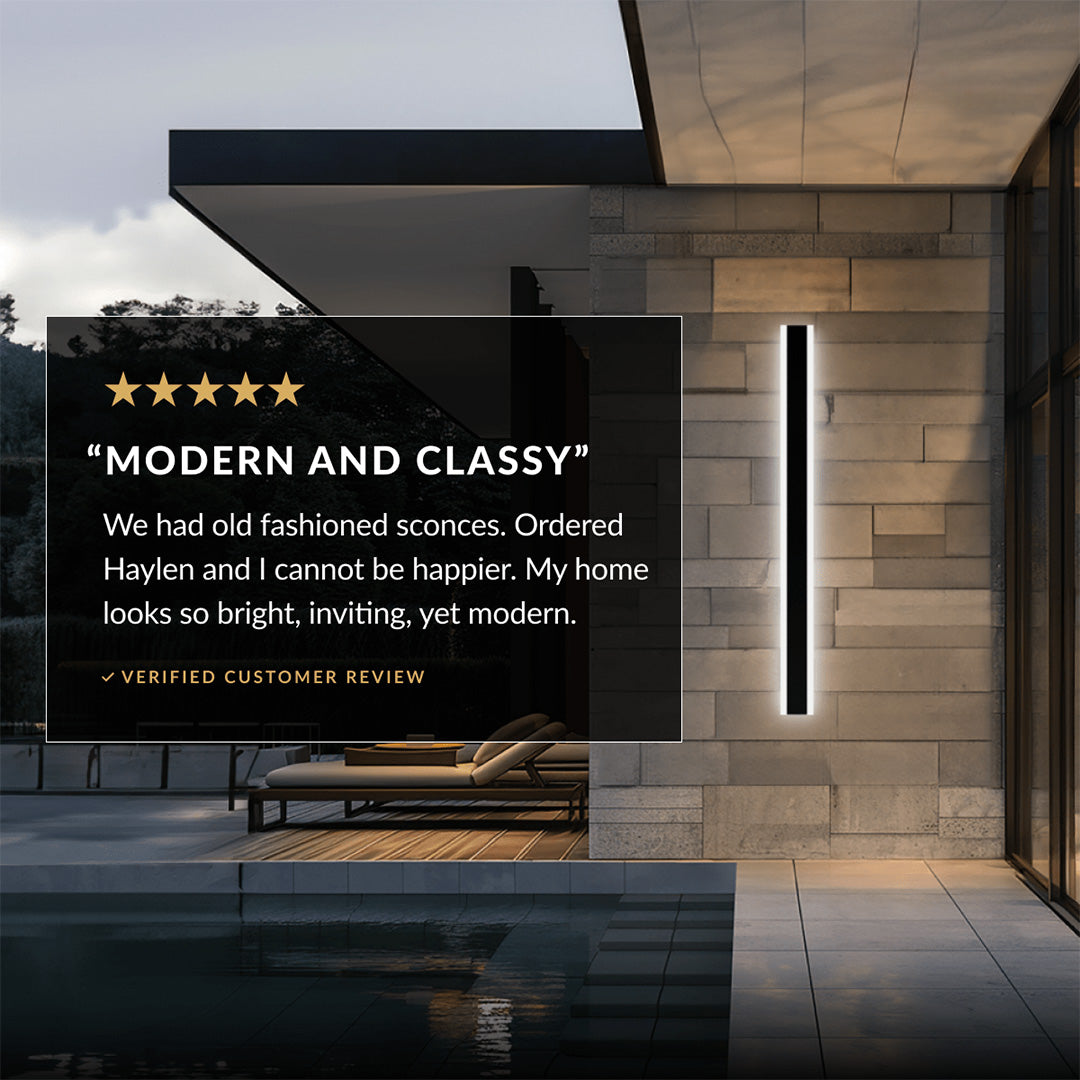 Haylen 59-Inch Modern Black Outdoor LED Wall Light, 3-Color Remote Dimming