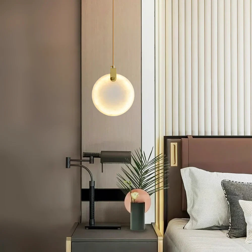 Moonshade Natural Marble Pendant Light with Adjustable Height