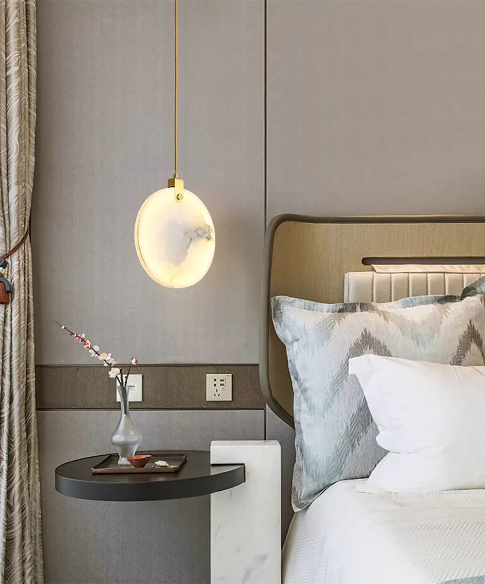 Moonshade Natural Marble Pendant Light with Adjustable Height