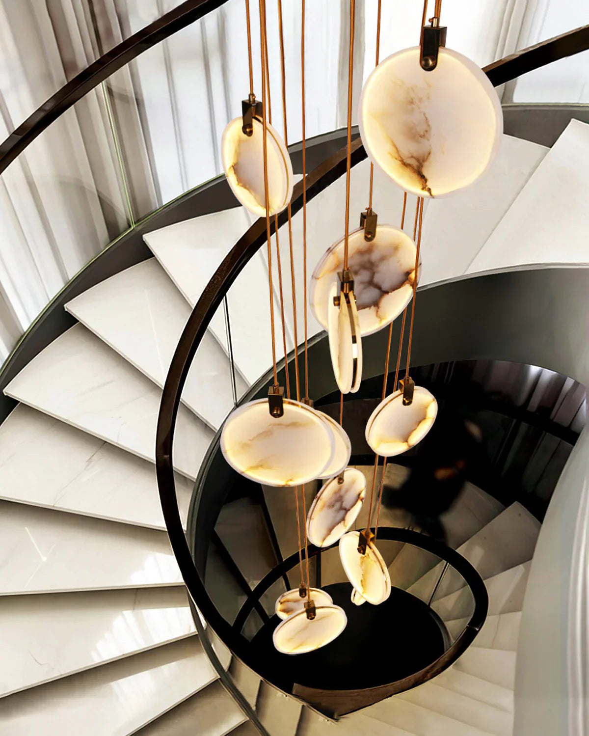 Moonshade Natural Marble Pendant Light with Adjustable Height