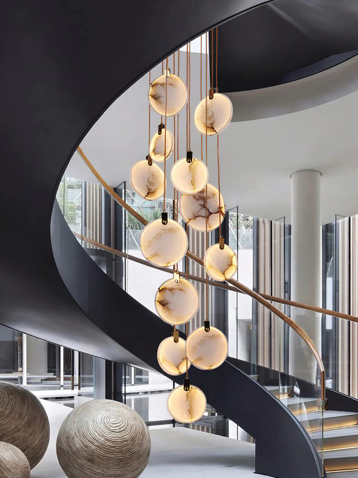 Moonshade Natural Marble Pendant Light with Adjustable Height