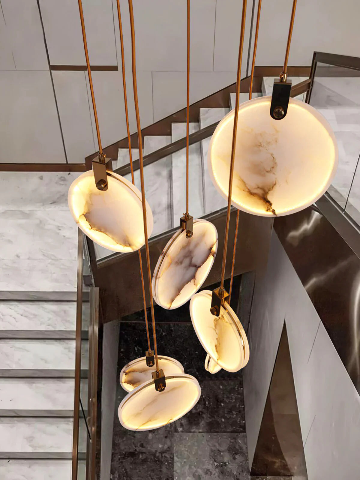 Moonshade Natural Marble Pendant Light with Adjustable Height