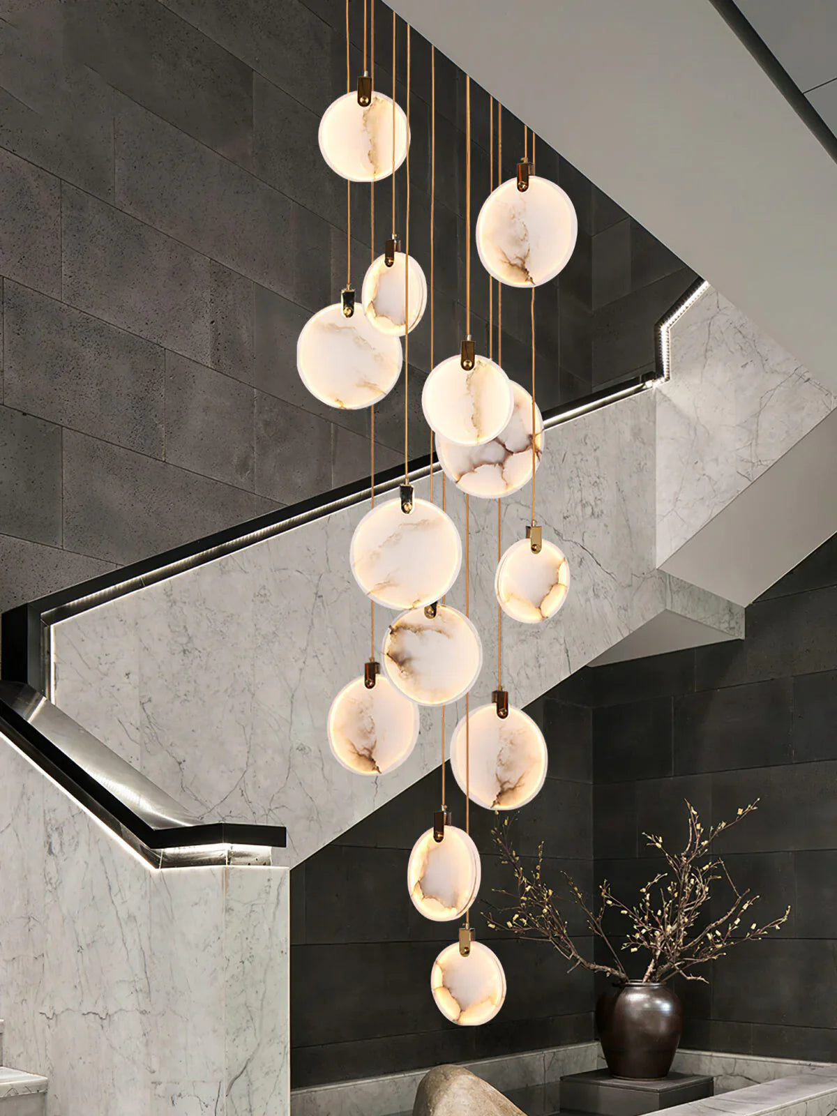 Moonshade Natural Marble Pendant Light with Adjustable Height
