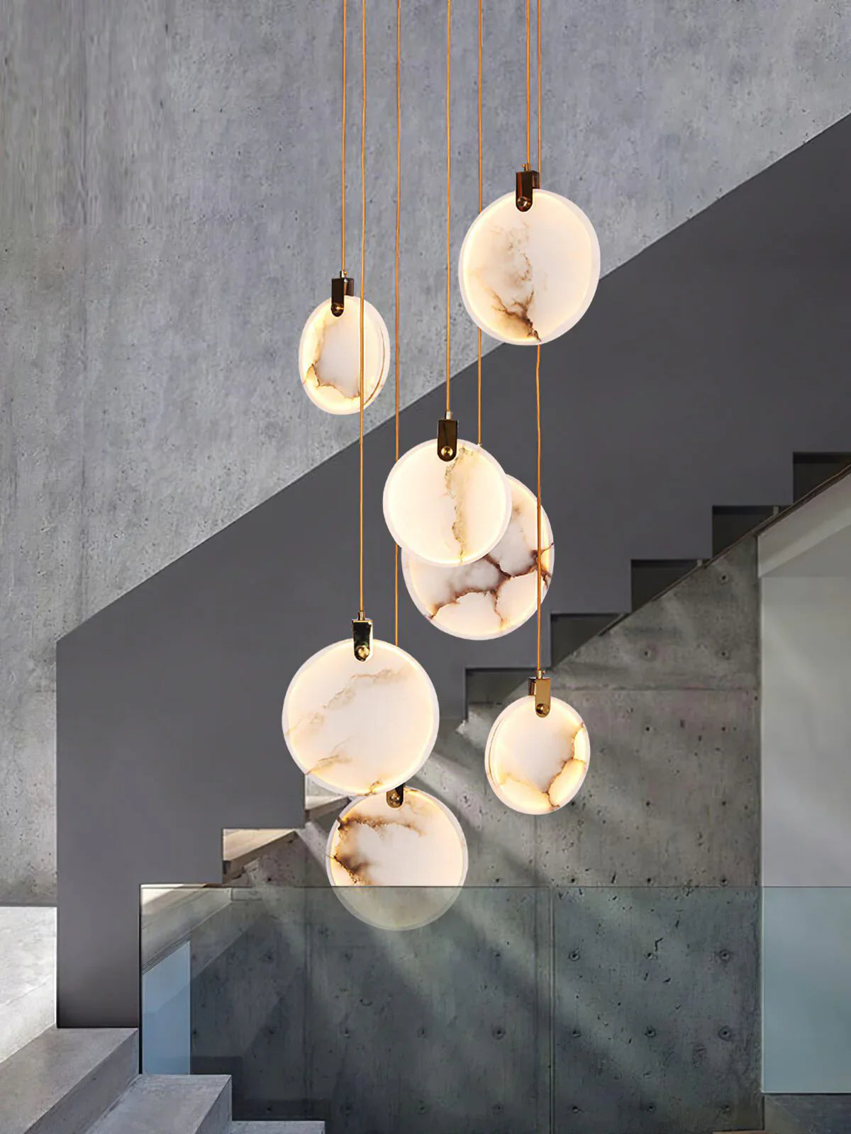 Moonshade Natural Marble Pendant Light with Adjustable Height