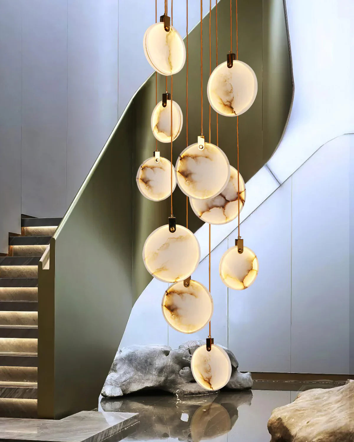 Moonshade Natural Marble Pendant Light with Adjustable Height