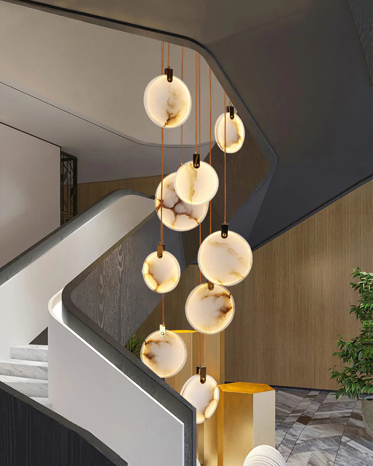 Moonshade Natural Marble Pendant Light with Adjustable Height
