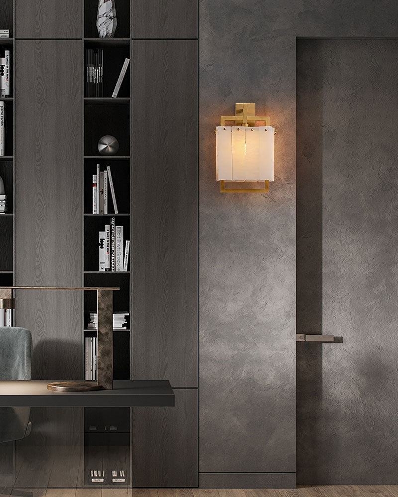 1-Light Rubbed Brass Alabaster flush mount Wall Light Fixture for bedside