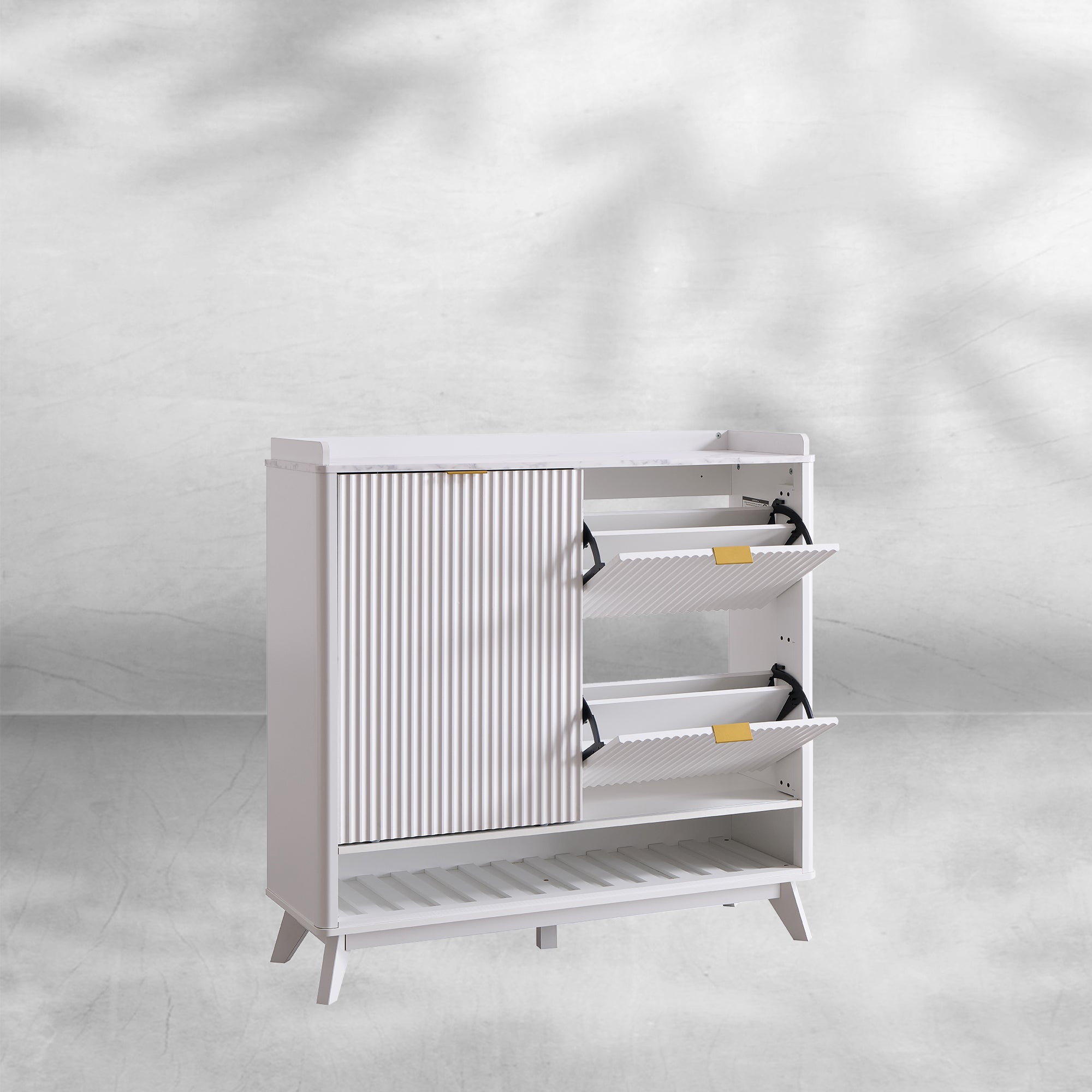 Fluted Shoe Storage Cabinet - Organizer for Entryway