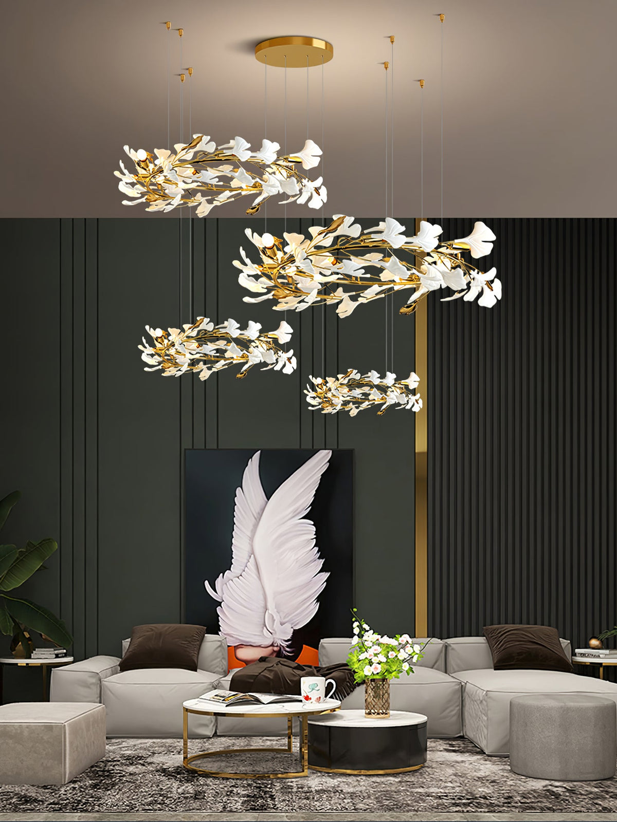 Gingko Leaves Ceramics Spiral Branch Chandelier