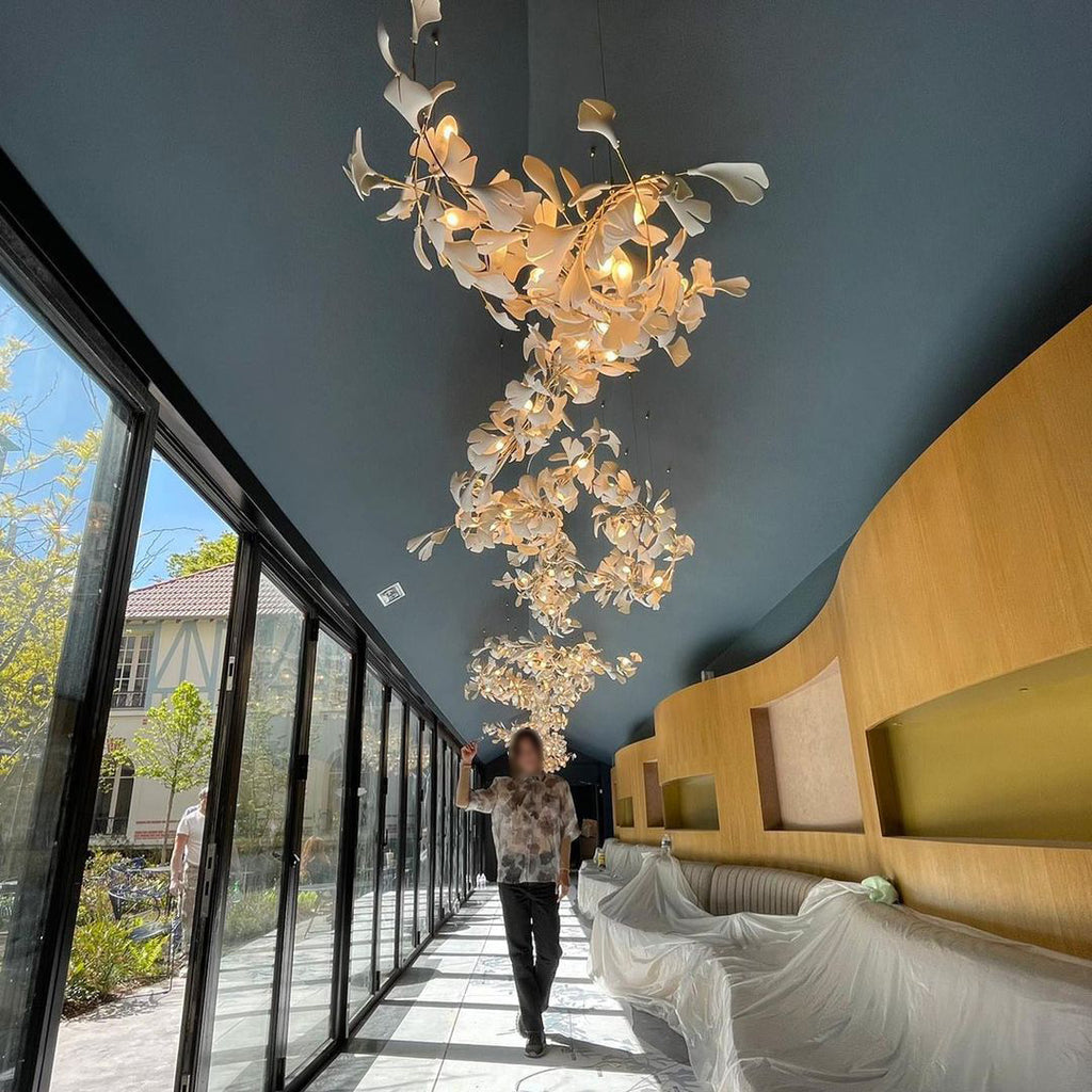 Gingko Leaves Ceramics Spiral Branch Chandelier