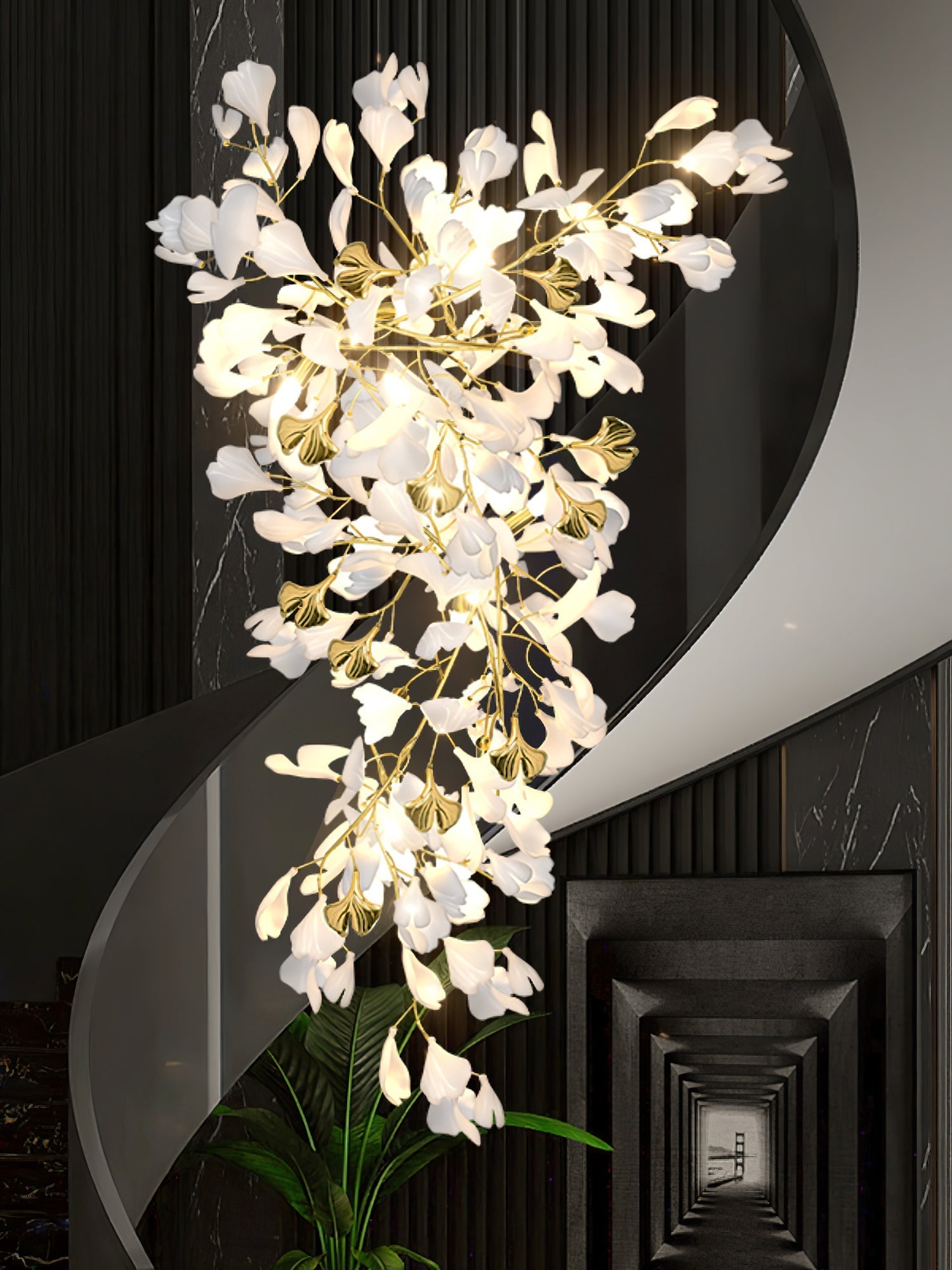 Gingko Ceramic Branch Chandelier Z