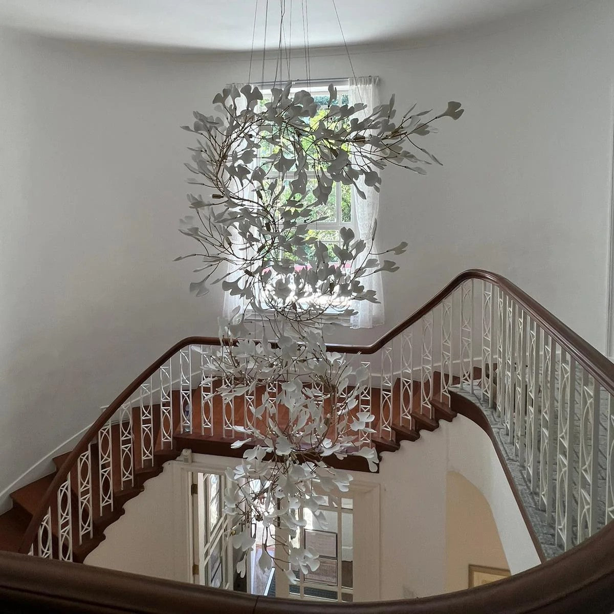 Extra Large Ceramics Ginkgo Leaves Twig Chandelier for High Ceiling Living Room/Hotel Hall