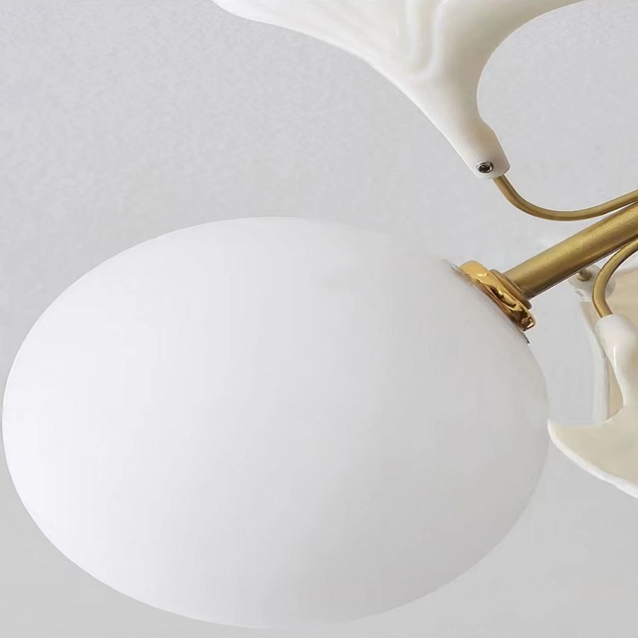 Ceramic Ginkgo Leaf Flushmount Ceiling Lamp Gold White Finish